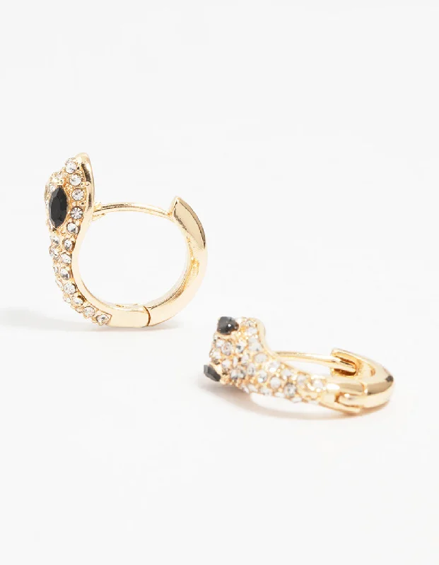 Rose Gold Drop Earrings-Gold Cubic Zirconia Small Snake Hoop Earrings