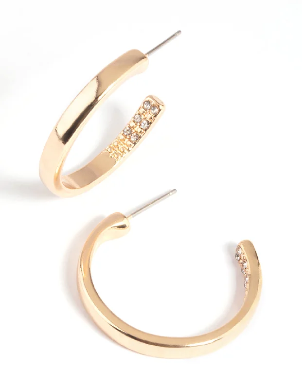 Simple Pearl Drop Earrings-Gold Diamante Hoop Earrings