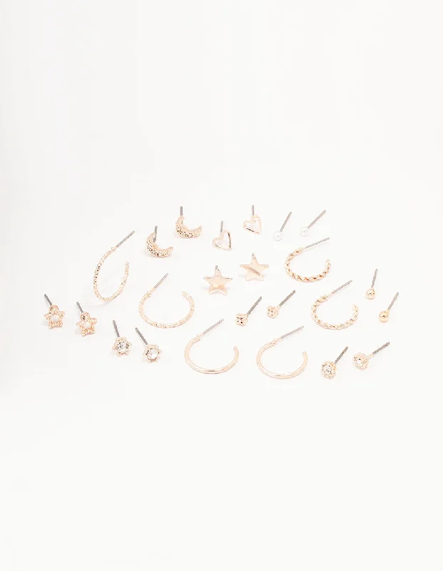 Long Silver Earrings-Rose Gold Celestial Heart Earring 12-Pack