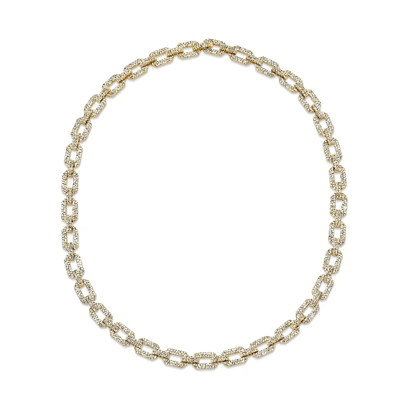 Gold Bead Chain Necklace-READY TO SHIP DIAMOND PAVE FLAT GEO LINK NECKLACE