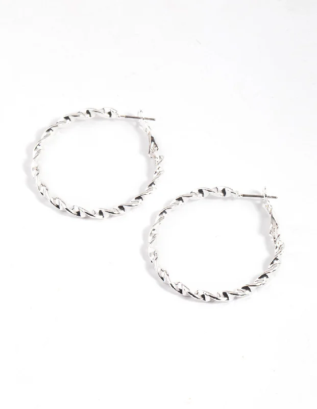 Large Hoop Drop Earrings-Silver Classic Twisted Hoop Earrings