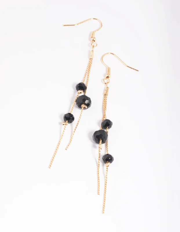 Gold Hoop Earrings for Women-Black Facet Chain Drop Earrings