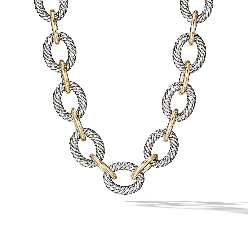 Custom Birthstone Necklace for Mom-Oval Link Chain Necklace in Sterling Silver with 18K Yellow Gold\, 23mm