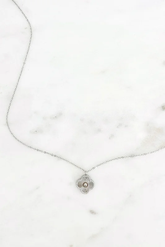 Designer Charm Necklace-Silver Diamond Cut Clover Necklace