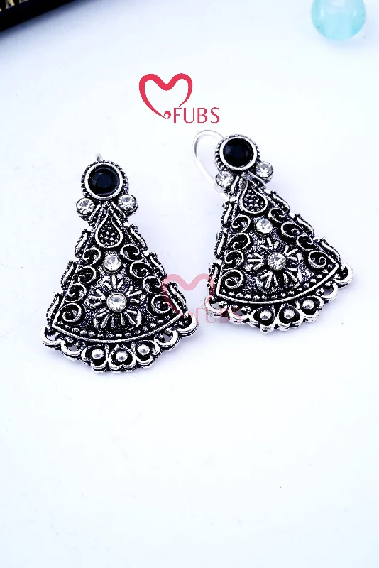 Beautiful Crystal Earrings-Twilight Triangle Oxidized Dangles Earrings