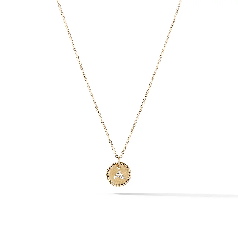 Natural Stone Pendant for Necklace-Initial Charm Necklace in 18K Yellow Gold with Diamond A