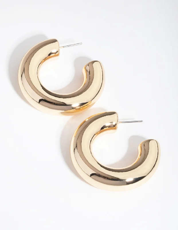 Colorful Hoop Earrings-Gold Chunky C-Hoop Earrings