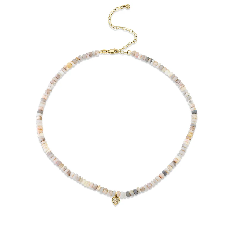 Simple Choker Necklace-Gold & Diamond Small Heart Australian Opal Necklace