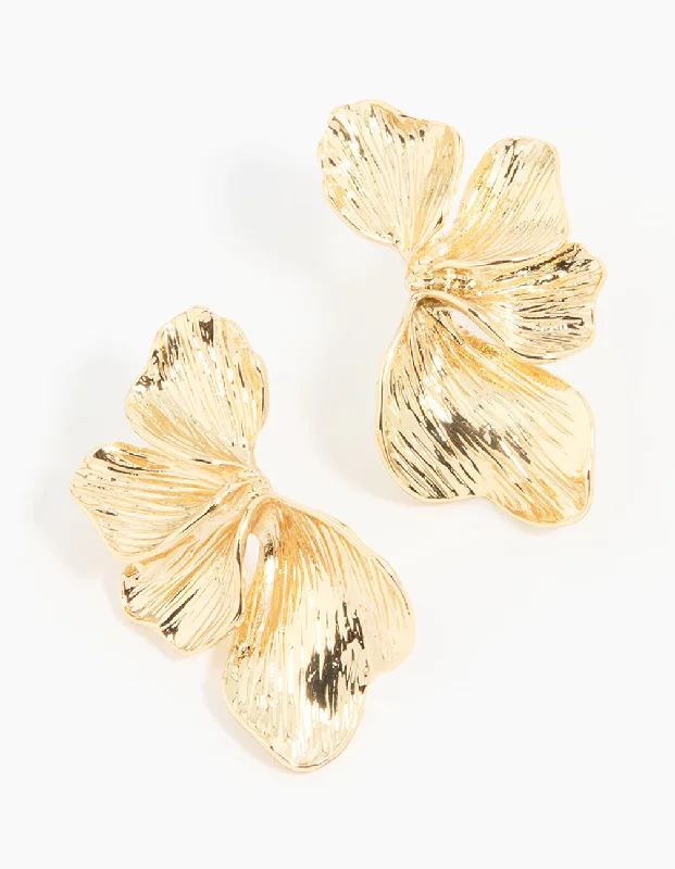 Elegant Gemstone Earrings-Gold Plated Leaf Stud Earrings