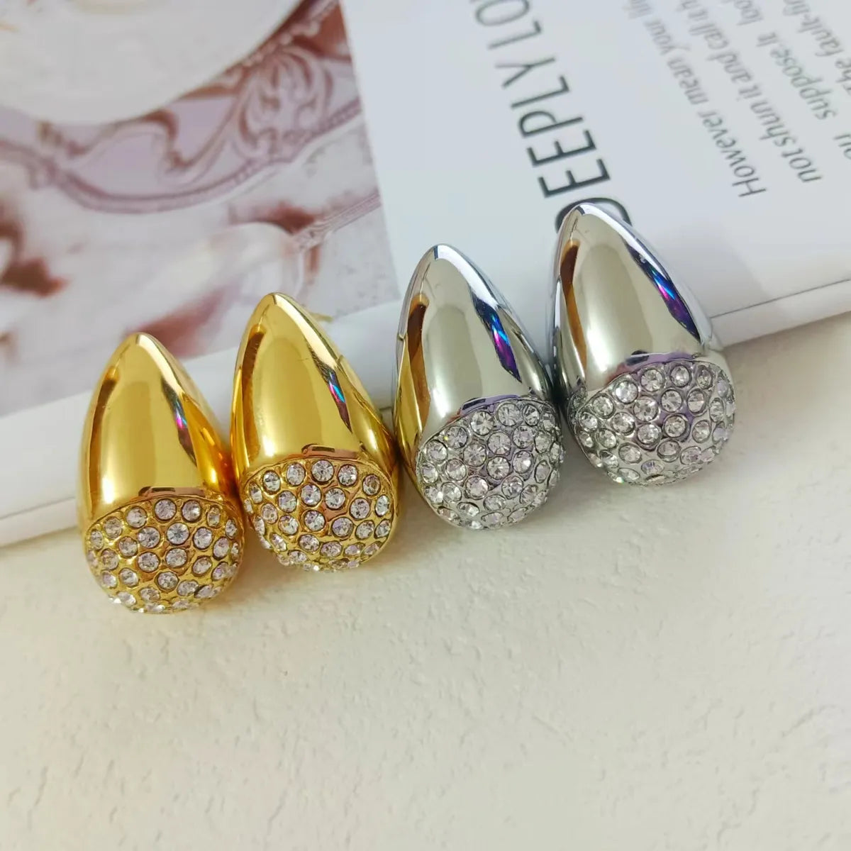 1 Piece Vintage Style Water Droplets Inlay Stainless Steel Zircon 18K Gold Plated Ear Studs