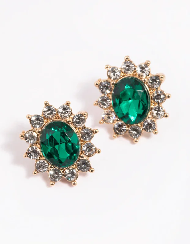 Black Gemstone Earrings-Green Flower Stud Earrings