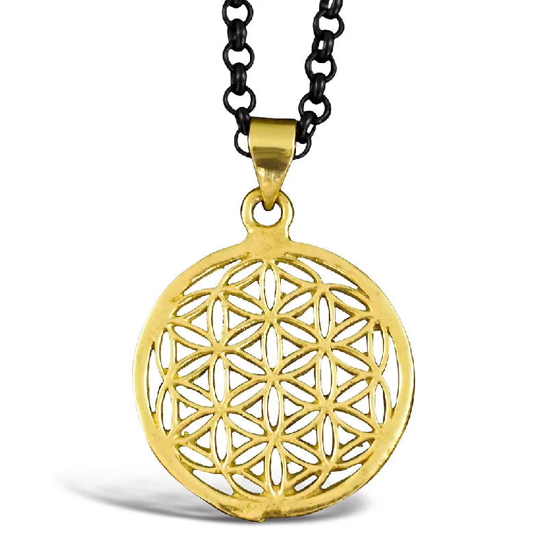 Classic Gemstone Pendant Necklace-<span>PBR-014<span>: </span></span>Flower of Life - Brass Pendant