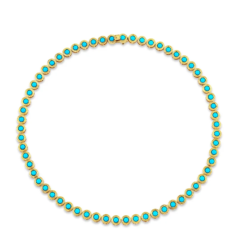 Classic Heart Necklace-Gold & Turquoise Large Fluted Eternity Necklace