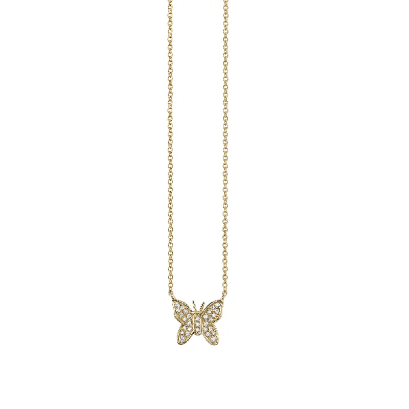 Classic Pearl Necklace-Gold & Diamond Mini Butterfly Necklace