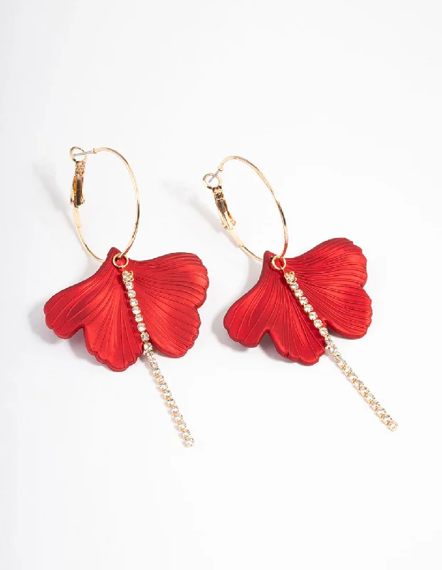 Cute Heart Earrings-Gold Large Petal & Cupchain Hoop Earrings