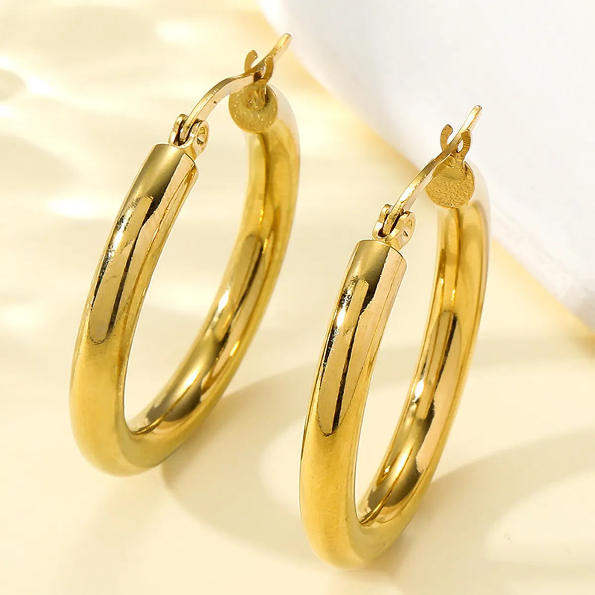 1 Pair Sweet Commute Round Plating Titanium Steel Hoop Earrings