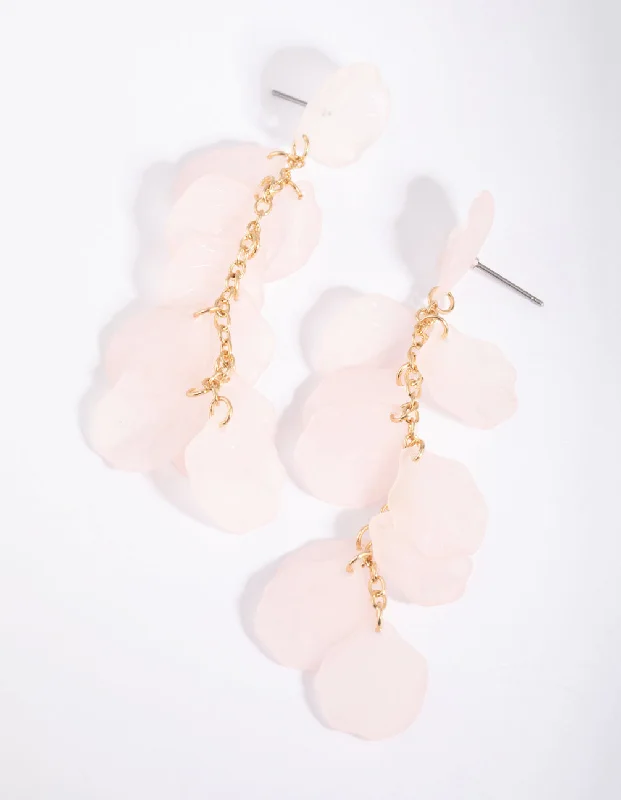 Hoop Earrings for Women-Pink Chain & Leaves Drop Earrings