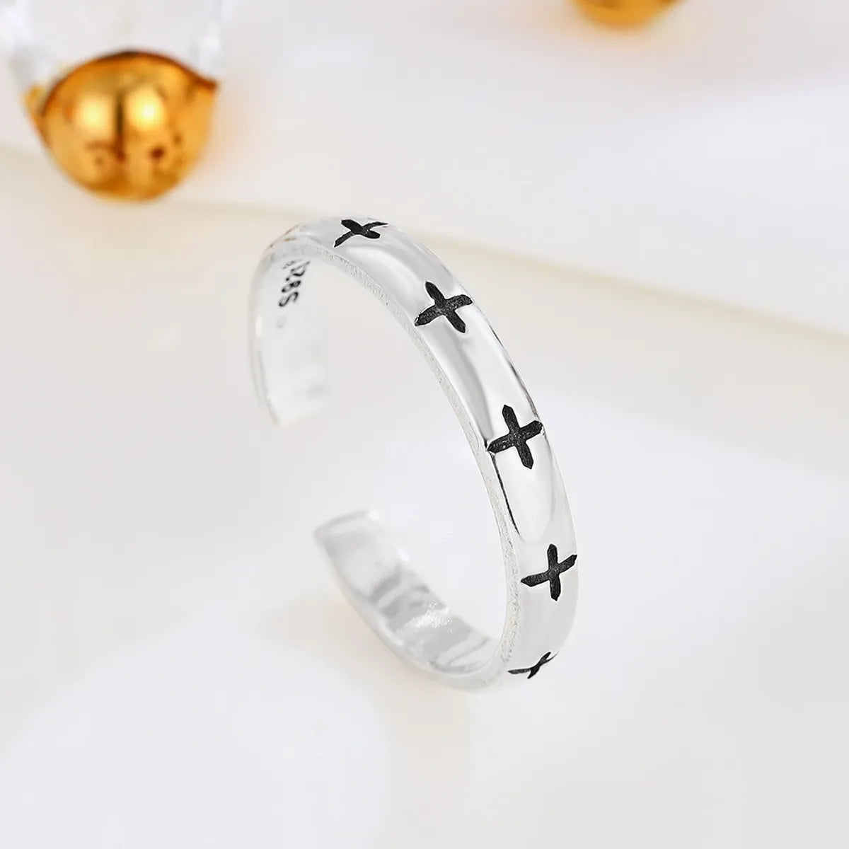 Unique Gold Wedding Band-Retro Cross Sterling Silver Open Rings