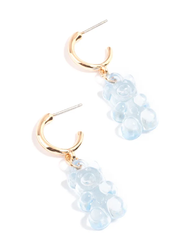 Handmade Crystal Drop Earrings-Blue Lolly Bear Earrings