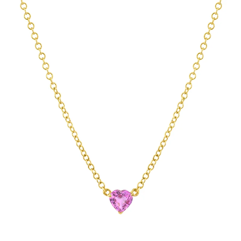 Geometric Gold Necklace-READY TO SHIP PINK SAPPHIRE BABY HEART NECKLACE