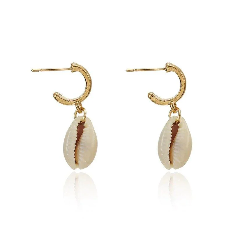 Retro Vintage Earrings-Seashell Earrings Hoop and Puka Shell