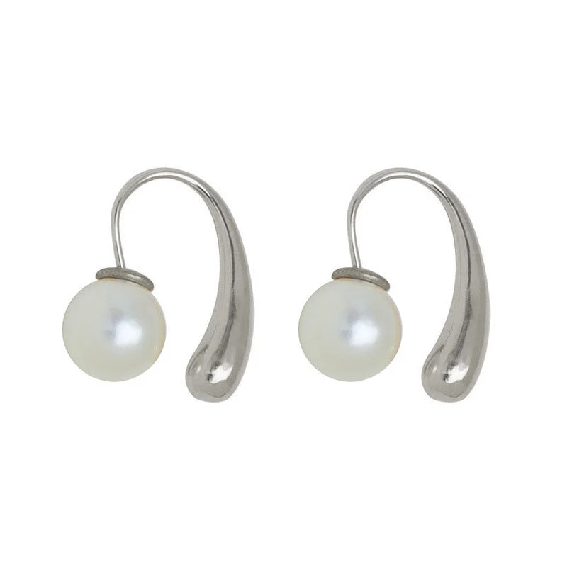 D0278 Water Drop Pearl Stud Earrings-Silver