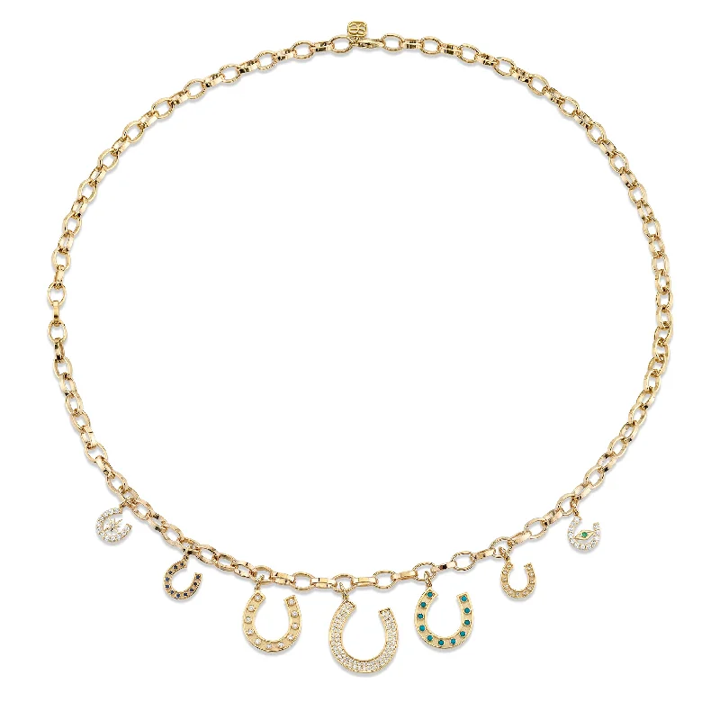 Statement Gemstone Necklace-Gold & Diamond Multi-Horseshoe Necklace