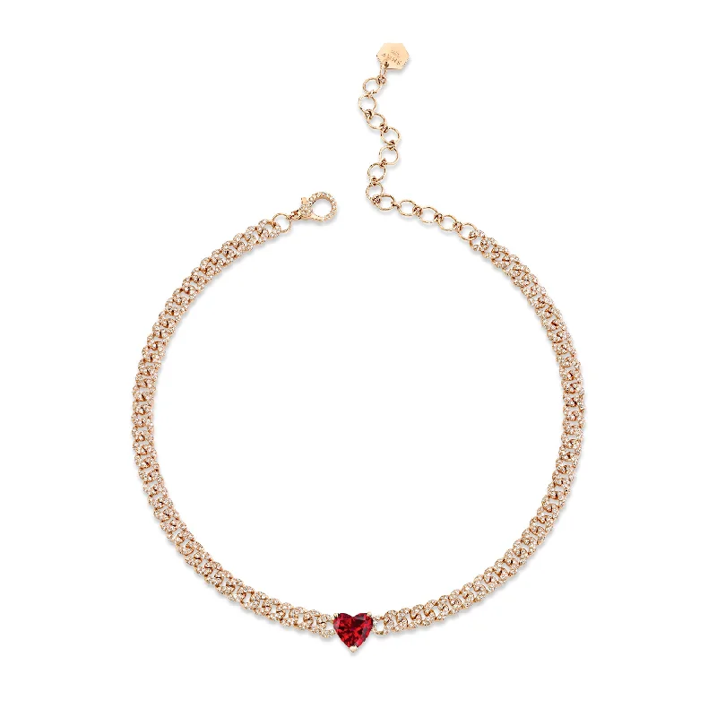 Fashionable Pendant Necklace-RUBY HEART MINI PAVE LINK NECKLACE