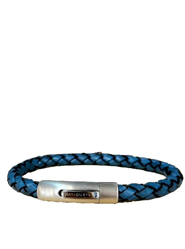 Men’s Beaded Leather Bracelet-Unique and Co Water Blue Leather Bracelet