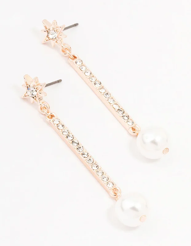 Modern Tassel Earrings-Rose Gold Celestial Pearl Drop Earrings