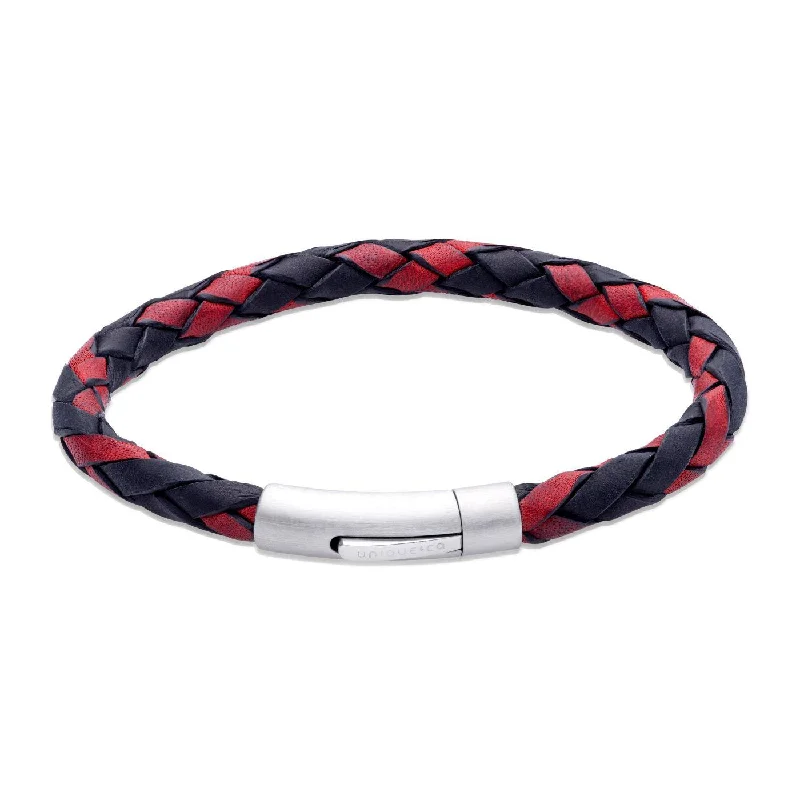 Handmade Gemstone Bracelet-Unique & Co Black Antique Black & Red Leather Bracelet with a Black Edge