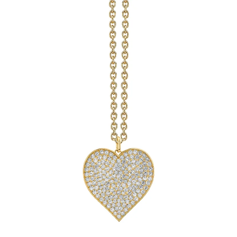 Handmade Gemstone Necklace-Gold & Diamond Supersize Heart Necklace