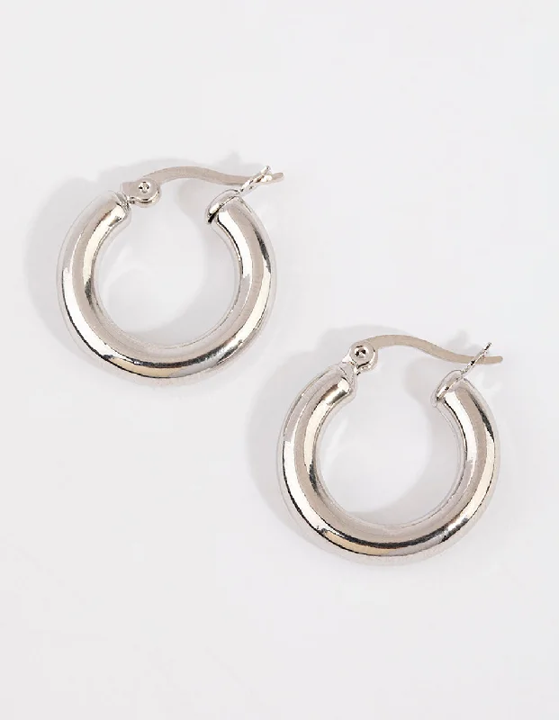 Pink Gemstone Earrings-Silver Simple Circle Hoop Earrings