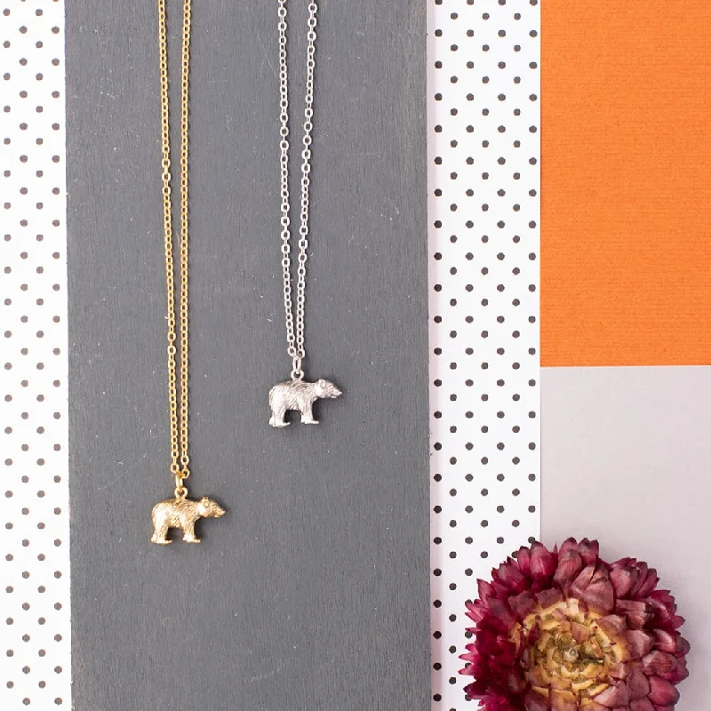 Classic Diamond Necklace-Bear Standing Charm Necklace