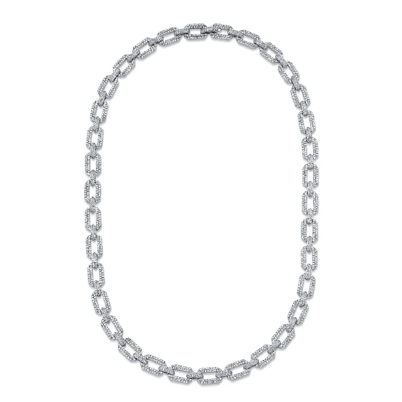 Elegant Pearl Necklace-DIAMOND PAVE DOME FLAT LINK NECKLACE