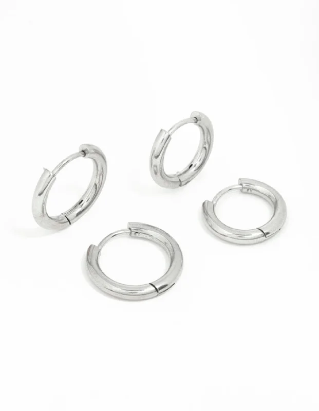 Chic Gemstone Earrings-Surgical Steel Thick Hoop Earrings 2-Pack