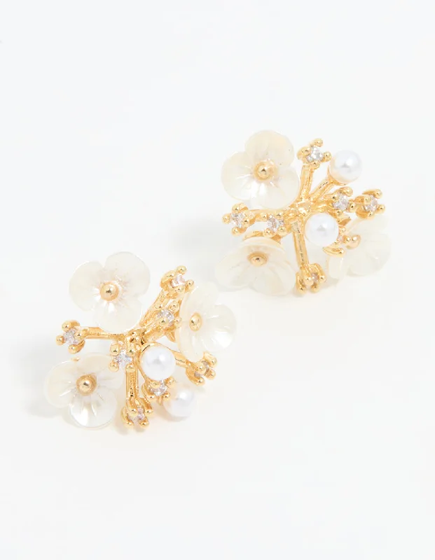 Diamond Drop Earrings-Gold Plated Acrylic Flower Cluster Earrings