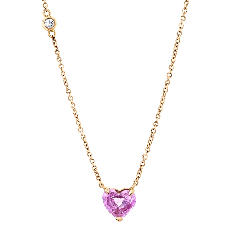 Wedding Pendant Necklace-READY TO SHIP PINK SAPPHIRE SOLITAIRE HEART NECKLACE