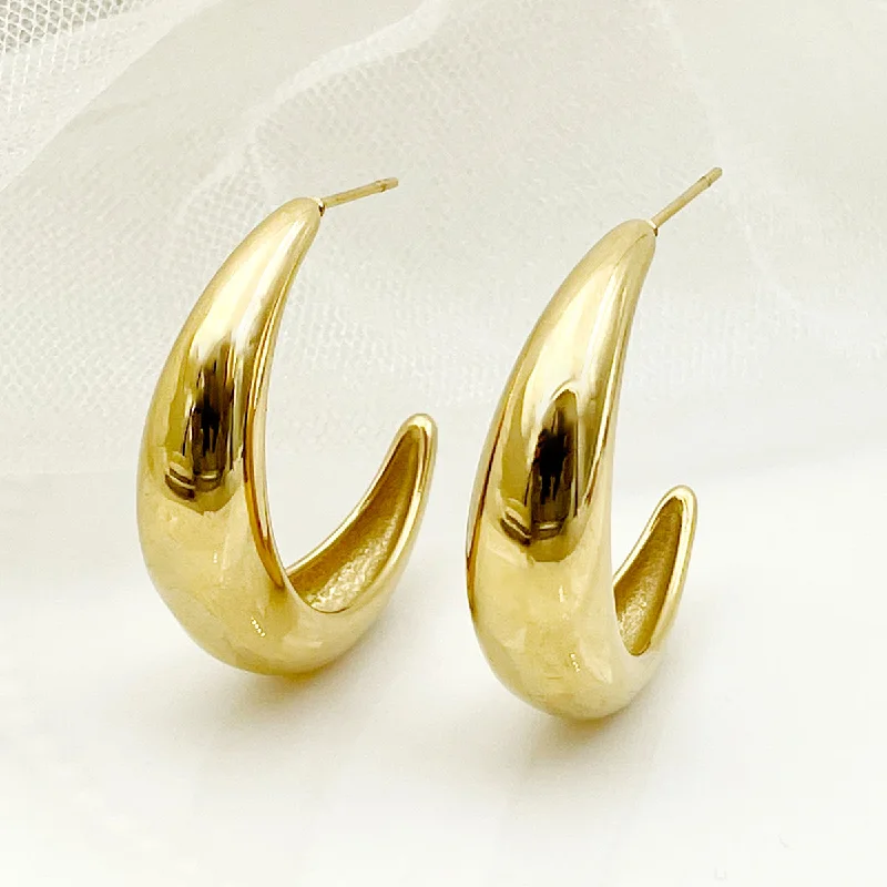 1 Pair Simple Style Streetwear C Shape Plating Stainless Steel Gold Plated Ear Studs