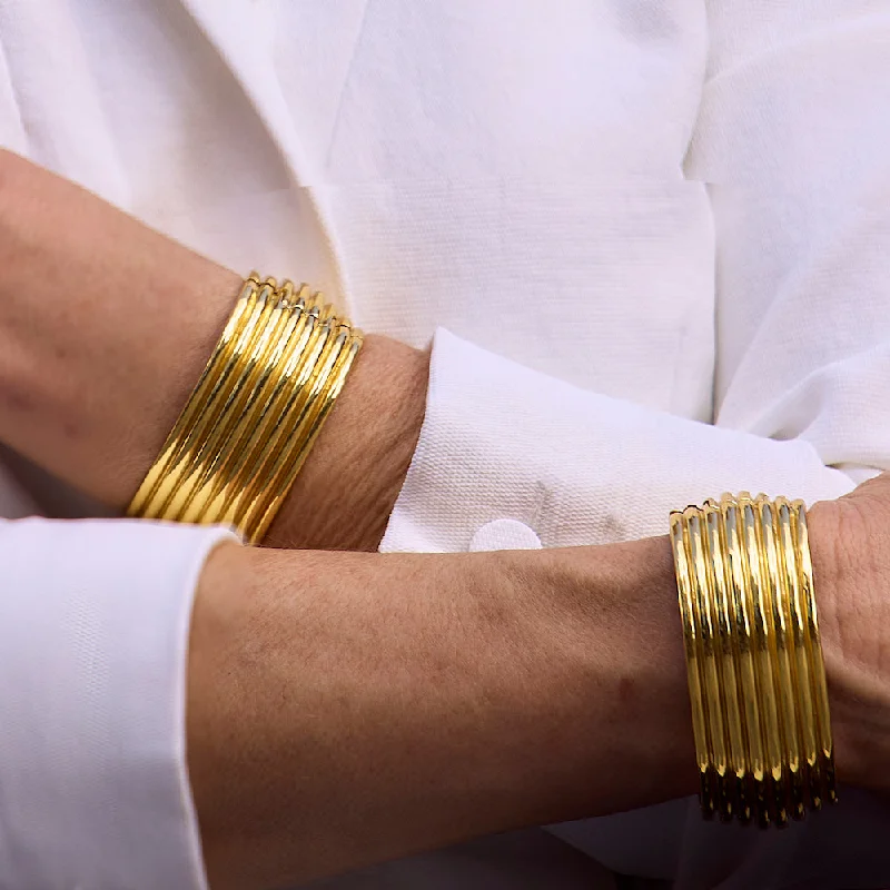 Large Silver Earrings-Ribbed Bangle Gold