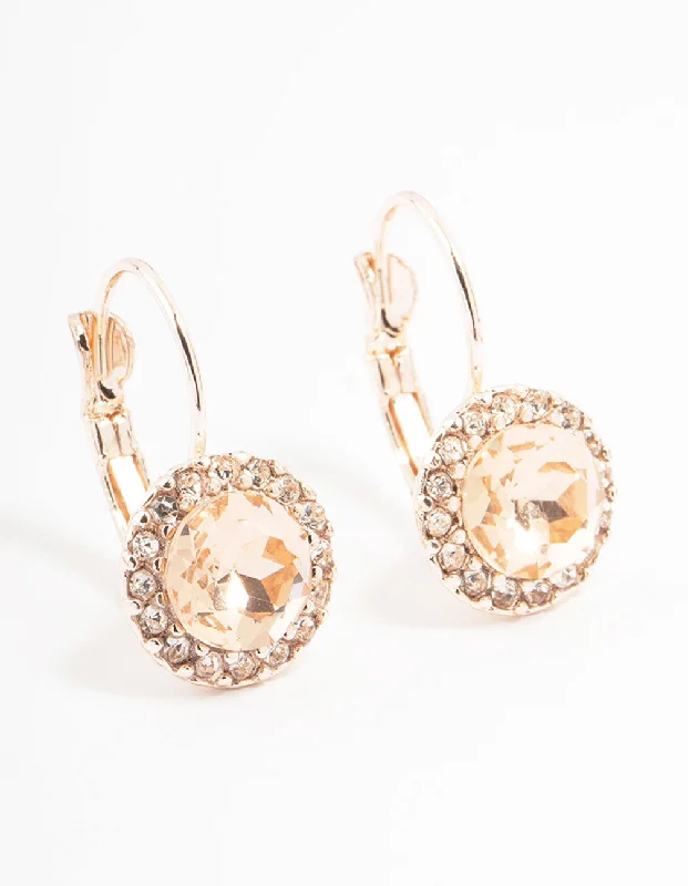 Rhinestone Earrings for Weddings-Continental Halo Pink Bohemia Czech Crystal Rose Gold Stud Earrings