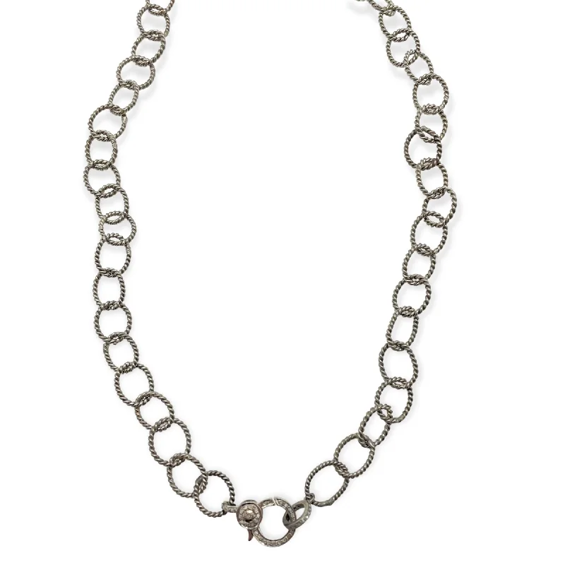 Crystal Charm Necklace-Sterling Chain Pave Diamond Clasp Necklace