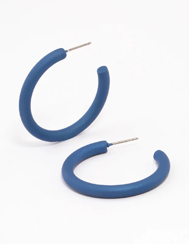 Crystal Stud Earrings-Blue Coated Simple Medium Hoop Earrings