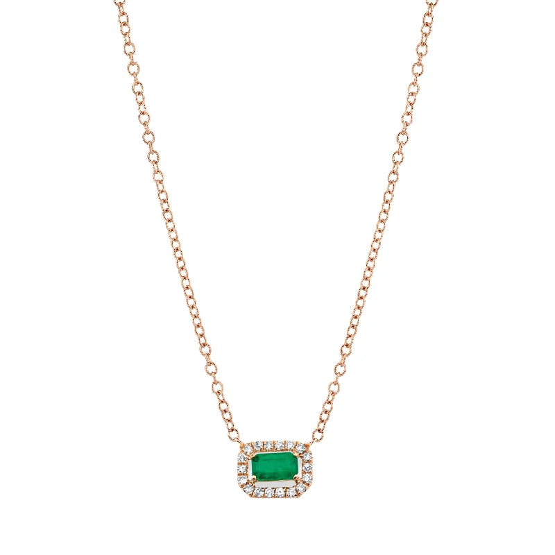 Heart Pendant Necklace-EMERALD & DIAMOND MINI HALO PENDANT NECKLACE