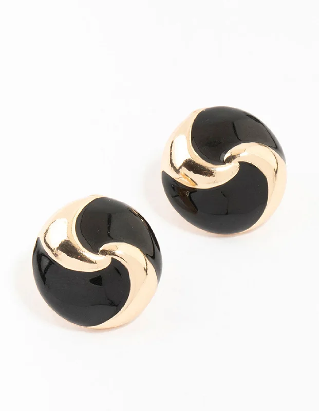 Bold Drop Earrings-Black & Gold Swirl Stud Earrings