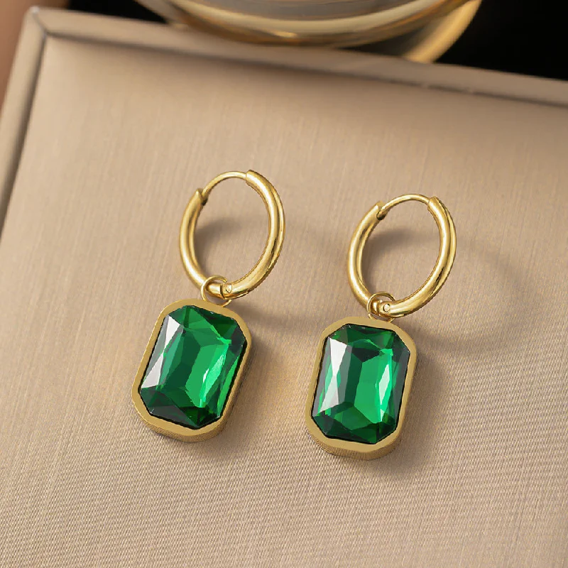 Green Earrings Gold