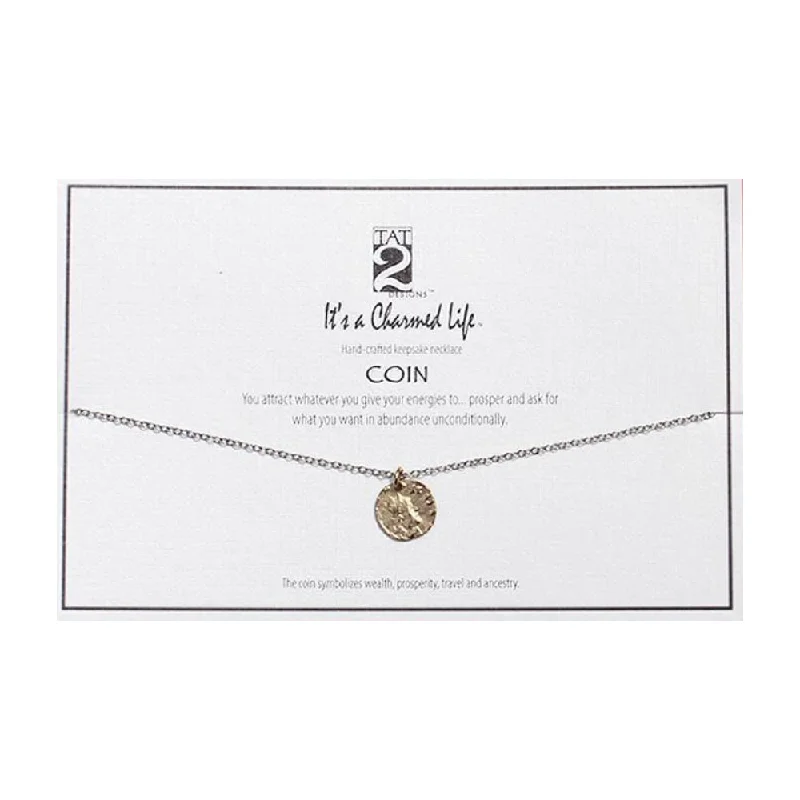 Modern Crystal Necklace-GOLD COIN KEEPSAKE CHARMED LIFE NECKLACE 