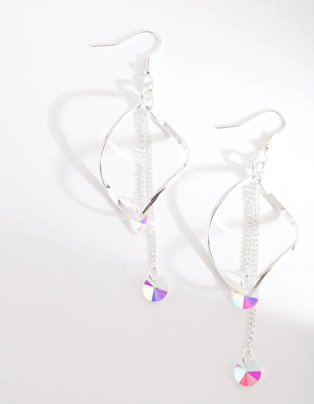 Crystal Stud Earrings-Silver Crystal Curl Drop Earrings