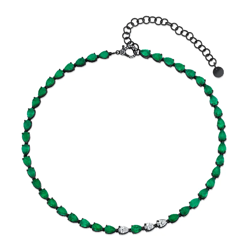 Trendy Layered Necklace-READY TO SHIP EMERALD & DIAMOND PEAR DROP NECKLACE