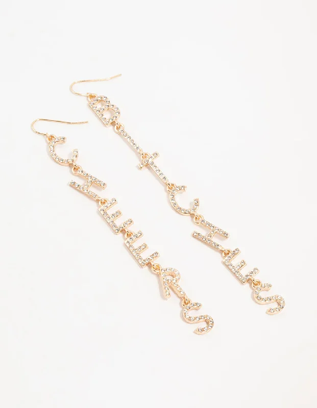 Premium Silver Earrings-Gold Cheers B*tches Drop Earrings